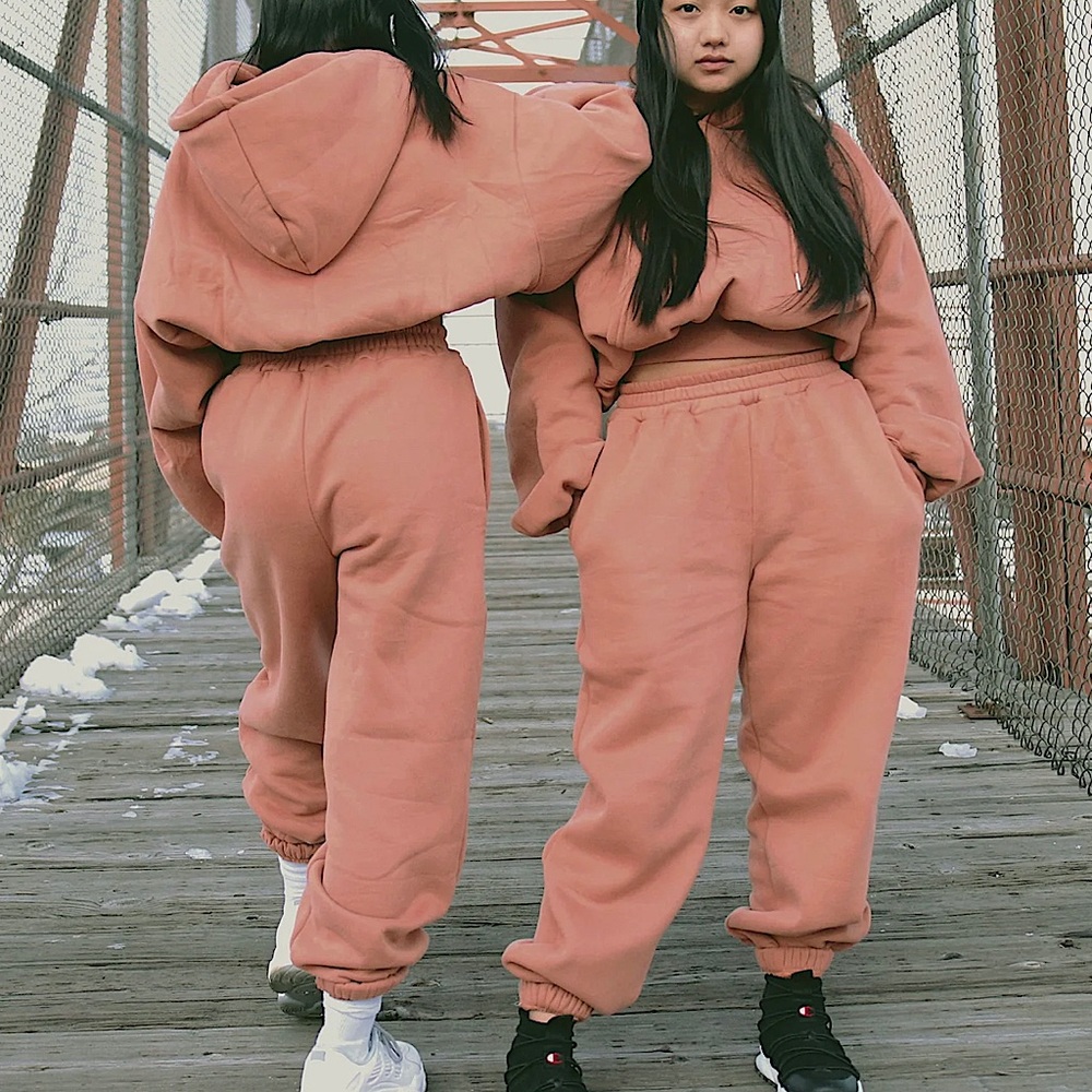 MXC LABEL Oversized Cropped Hoodie & Jogger Set - Dusty Rose